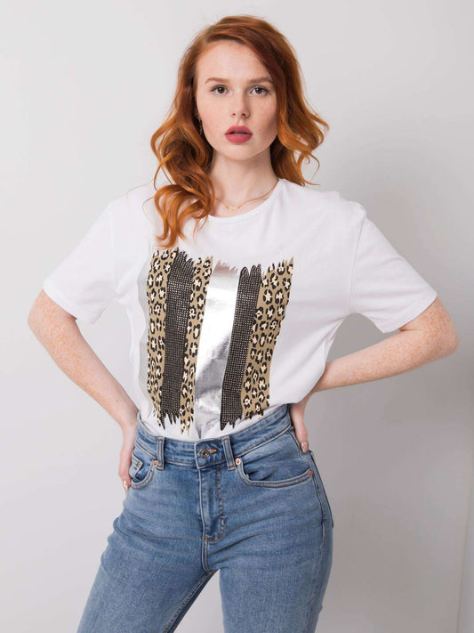 Biały bawełniany t-shirt z nadrukiem