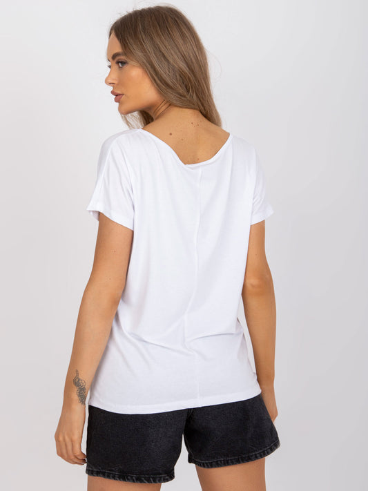 Biały luźny t-shirt jednokolorowy z wiskozy