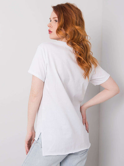 Biały t-shirt bawełniany z nadrukiem i aplikacją