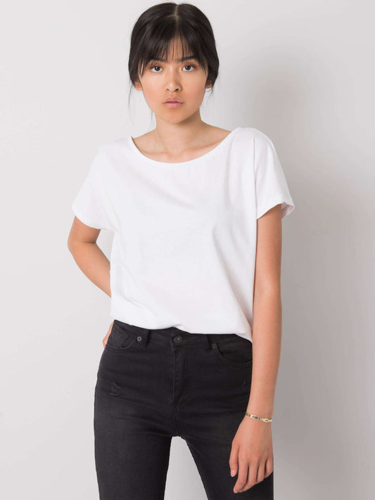 Biały jednokolorowy t-shirt damski