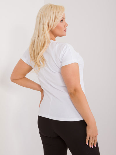 Biały damski t-shirt plus size z napisem i aplikacją