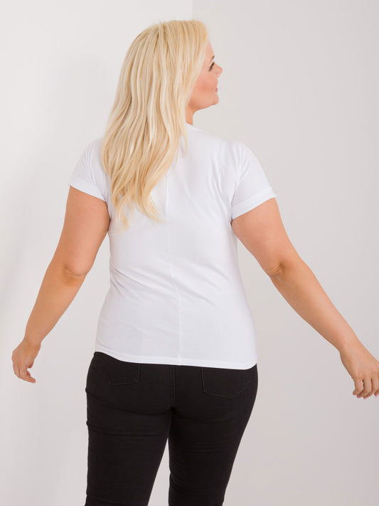 Biały t-shirt plus size z aplikacją z dżetów