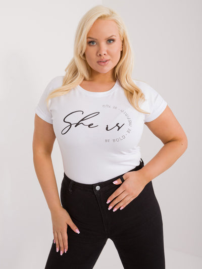 Biały t-shirt plus size z aplikacją z dżetów