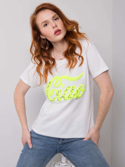 Biały damski t-shirt z aplikacją