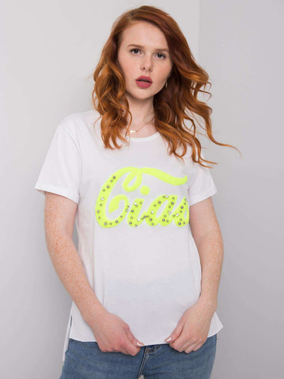 Biały damski t-shirt z aplikacją