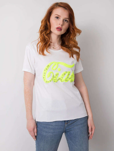 Biały damski t-shirt z aplikacją