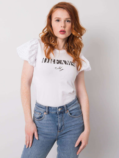 Biały t-shirt z aplikacją z dżetów