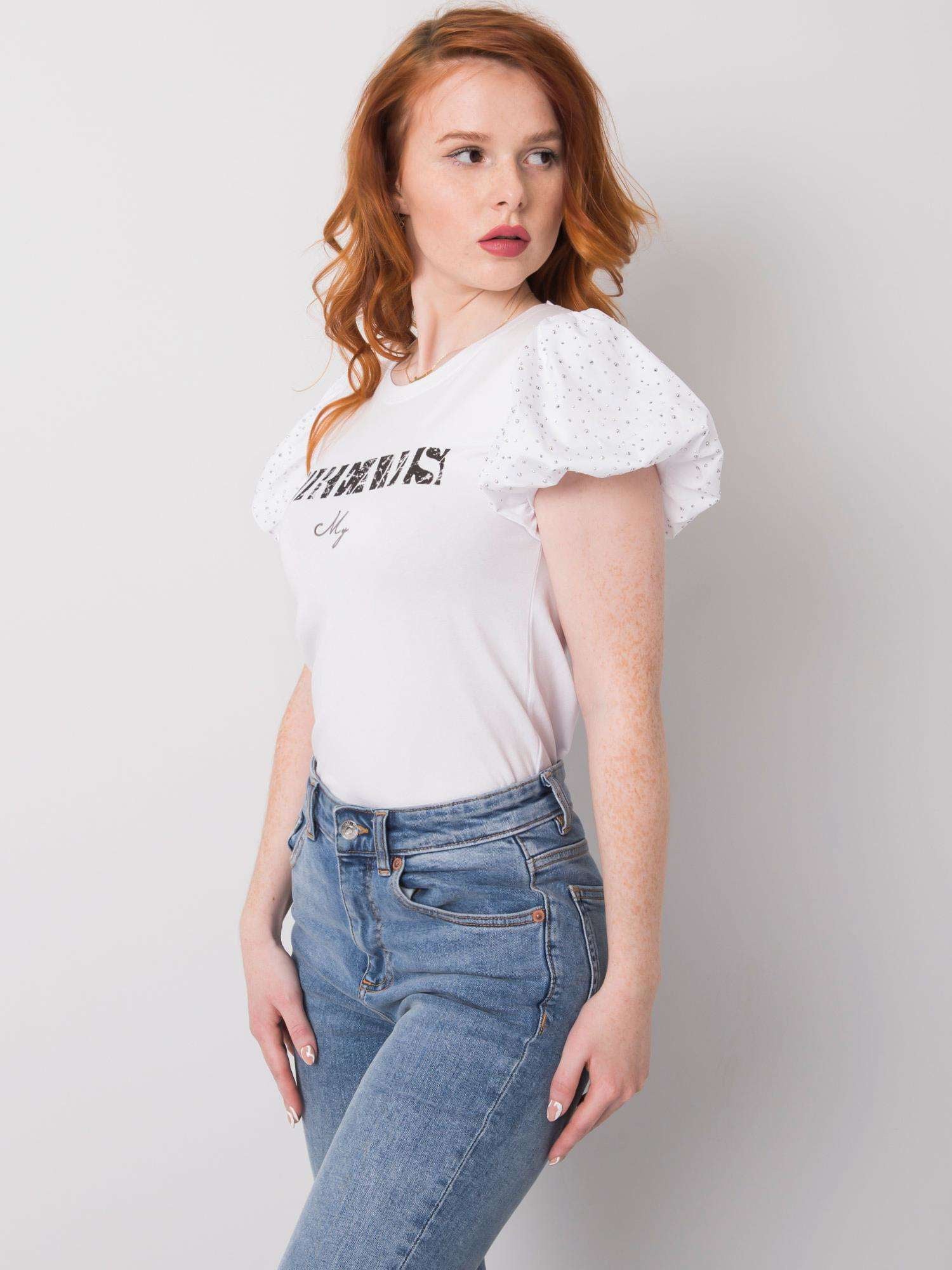 Biały t-shirt z aplikacją z dżetów