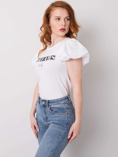 Biały t-shirt z aplikacją z dżetów