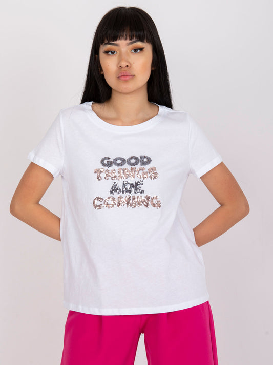 Biały bawełniany t-shirt z aplikacją