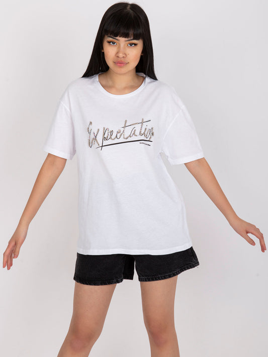 Biały t-shirt z aplikacją bawełniany