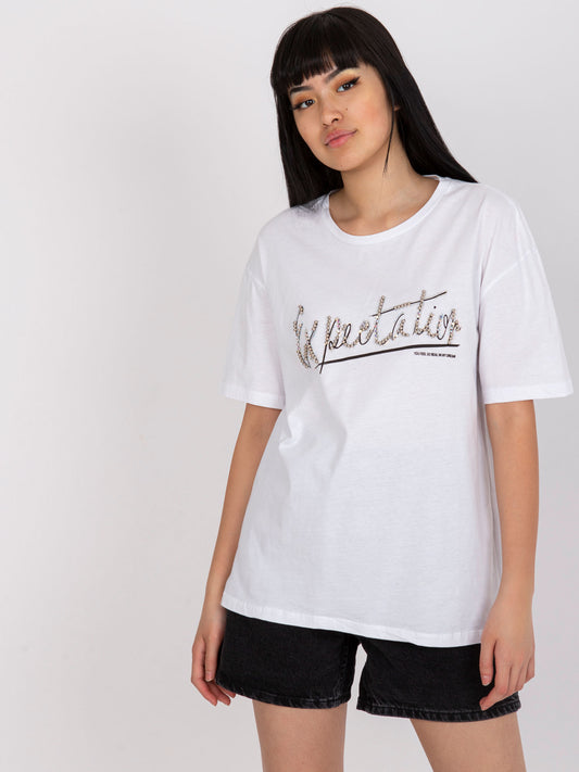 Biały t-shirt z aplikacją bawełniany