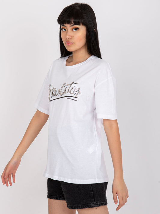 Biały t-shirt z aplikacją bawełniany