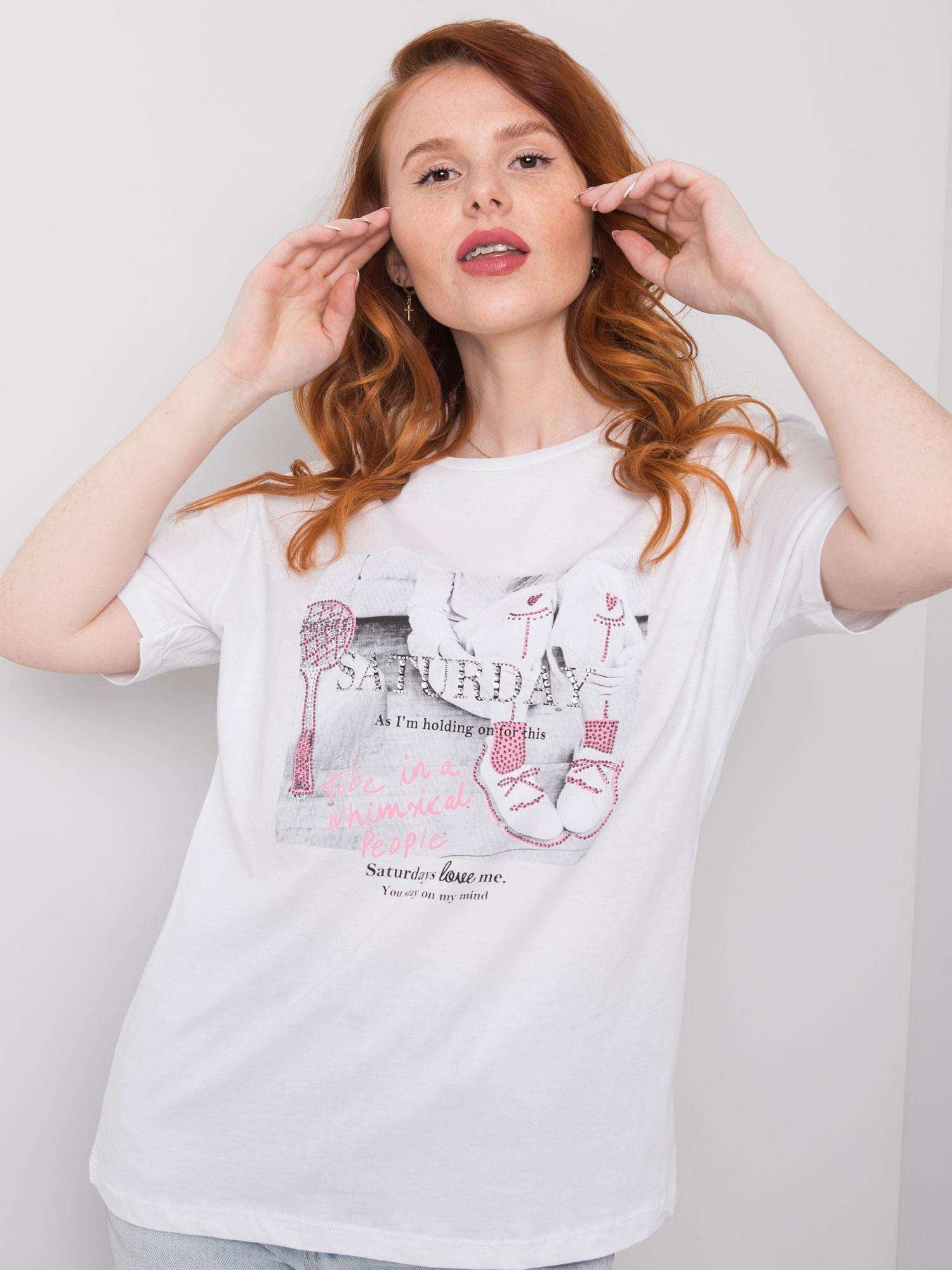 Biały t-shirt damski z dżetami