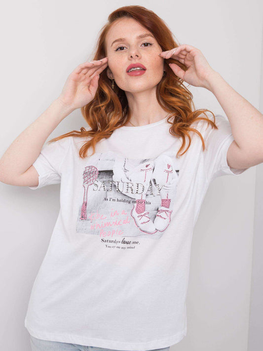Biały t-shirt damski z dżetami