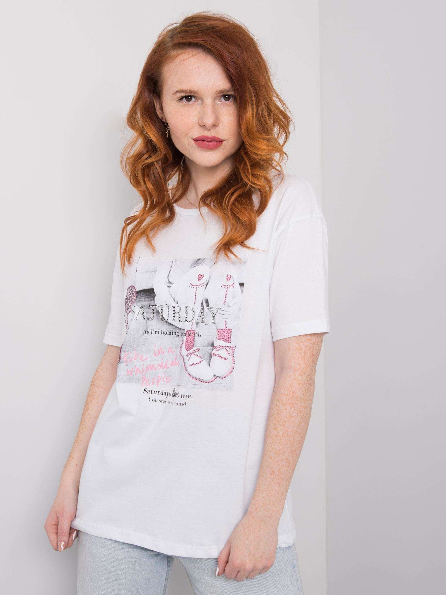 Biały t-shirt damski z dżetami