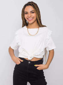 Biały t-shirt bawełniany z falbankami