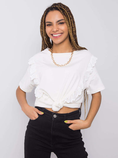 Biały t-shirt bawełniany z falbankami