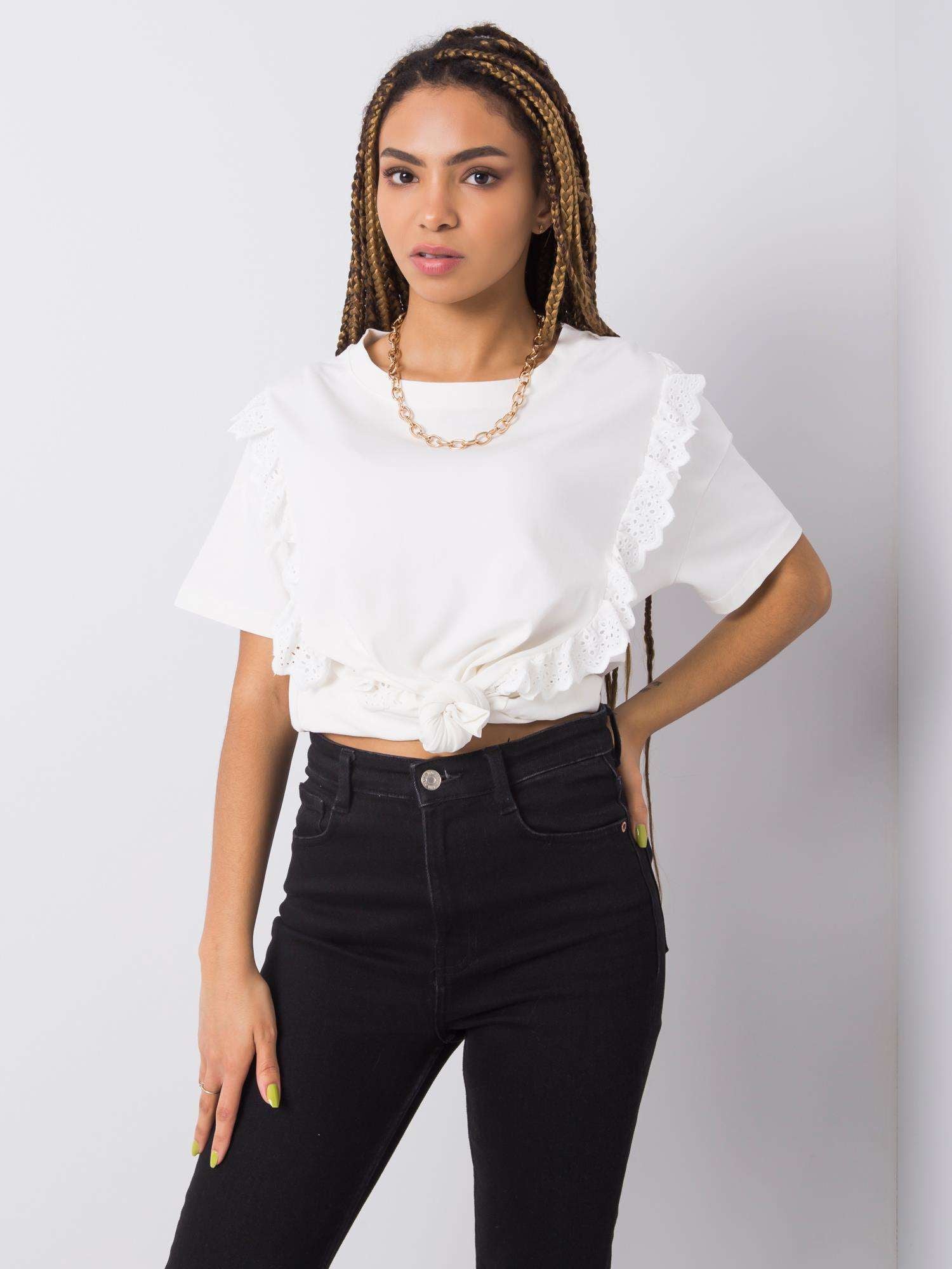 Biały t-shirt bawełniany z falbankami