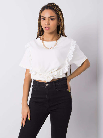 Biały t-shirt bawełniany z falbankami