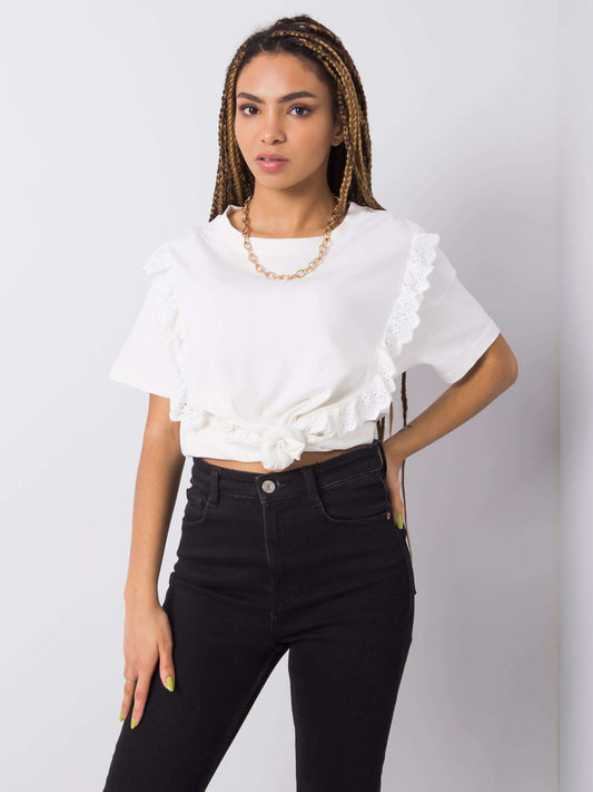 Biały t-shirt bawełniany z falbankami