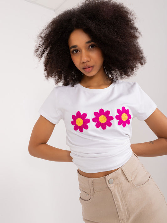 BASIC FEEL GOOD Biały t-shirt z aplikacją w kwiaty