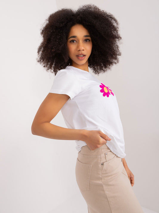 BASIC FEEL GOOD Biały t-shirt z aplikacją w kwiaty