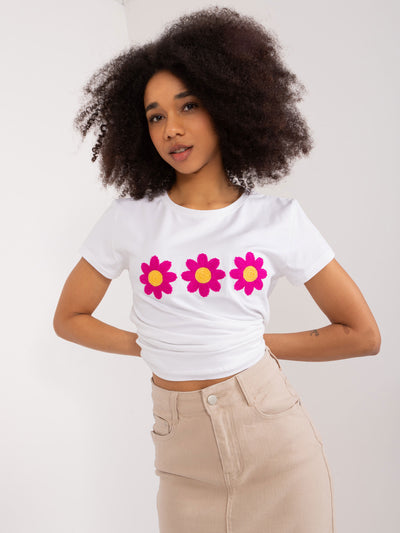 BASIC FEEL GOOD Biały t-shirt z aplikacją w kwiaty