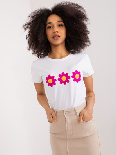 BASIC FEEL GOOD Biały t-shirt z aplikacją w kwiaty