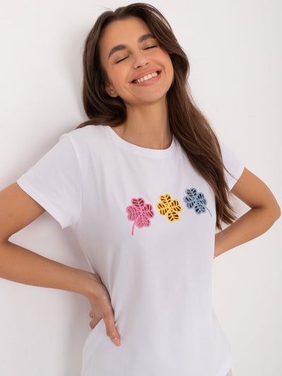 BASIC FEEL GOOD Biały t-shirt z ażurową aplikacją
