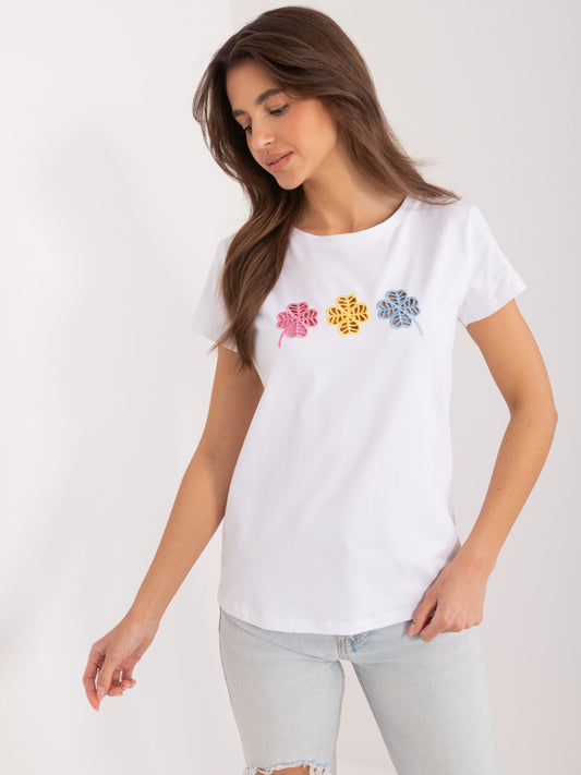 BASIC FEEL GOOD Biały t-shirt z ażurową aplikacją