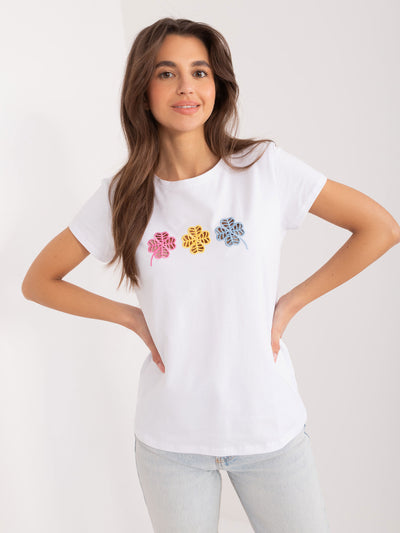 BASIC FEEL GOOD Biały t-shirt z ażurową aplikacją