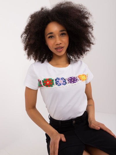 BASIC FEEL GOOD Biały bawełniany t-shirt z haftem