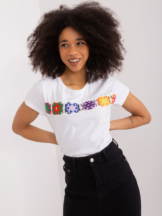 BASIC FEEL GOOD Biały bawełniany t-shirt z haftem