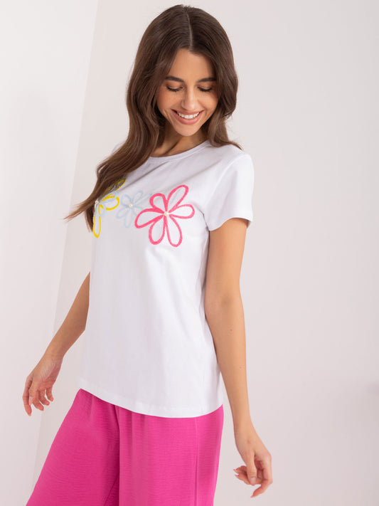 BASIC FEEL GOOD Biały t-shirt z aplikacją i perełkami