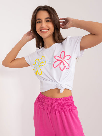 BASIC FEEL GOOD Biały t-shirt z aplikacją i perełkami