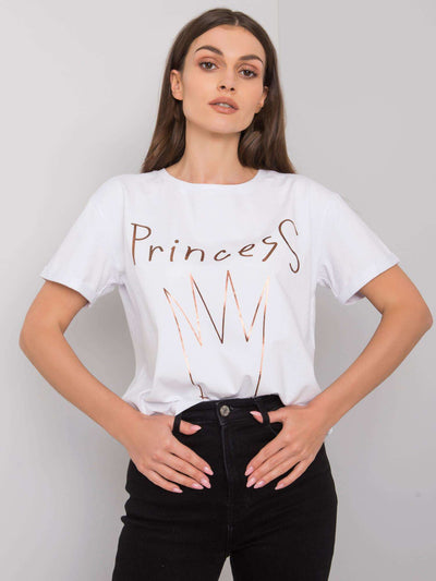 Biały damski t-shirt bawełniany z nadrukiem