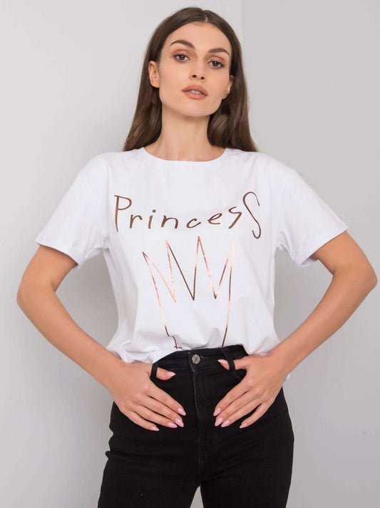 Biały damski t-shirt bawełniany z nadrukiem