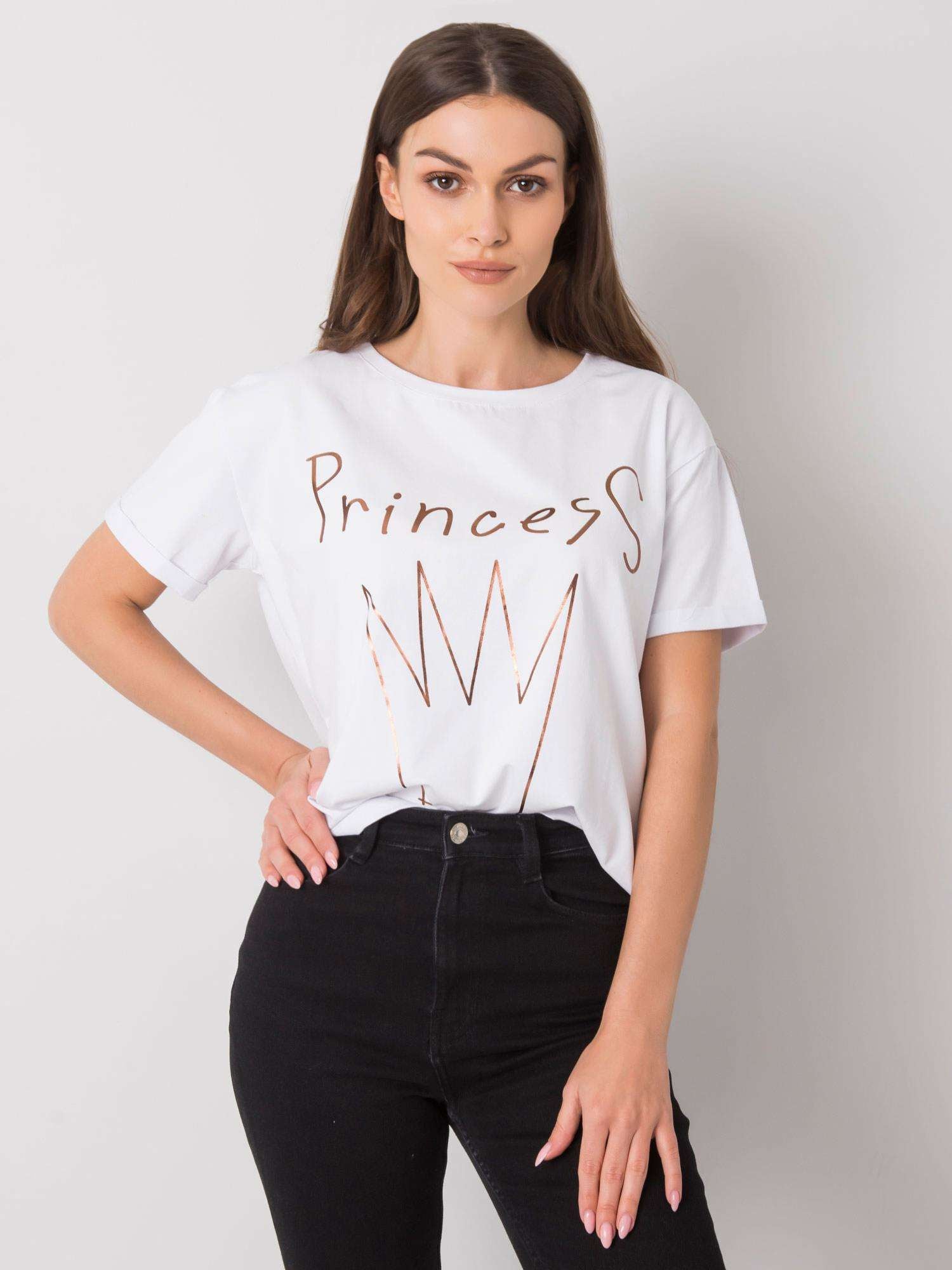 Biały damski t-shirt bawełniany z nadrukiem
