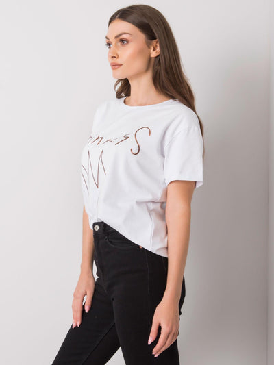 Biały damski t-shirt bawełniany z nadrukiem
