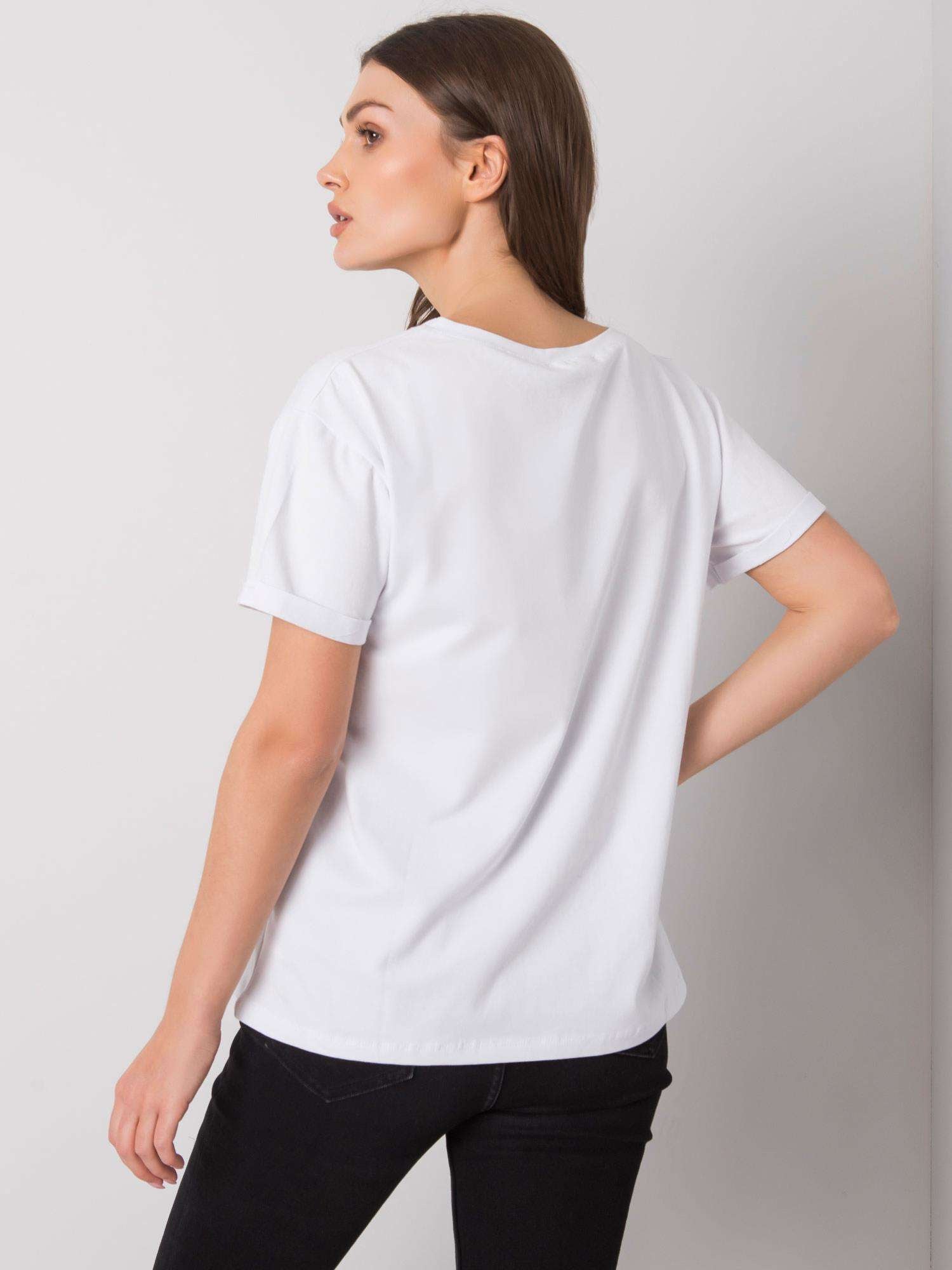 Biały damski t-shirt bawełniany z nadrukiem