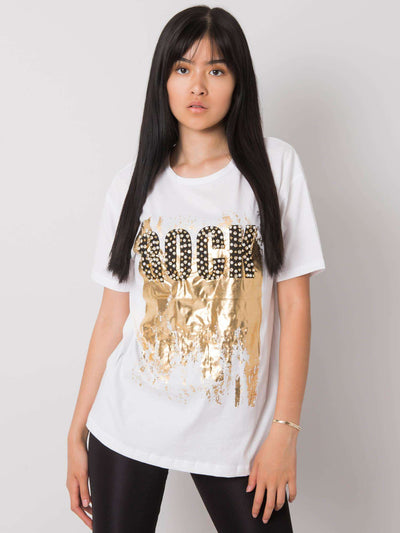 Biały t-shirt z napisem i aplikacją