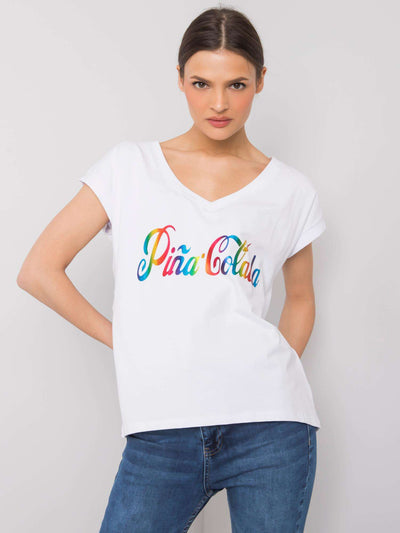 Biały t-shirt z kolorowym nadrukiem