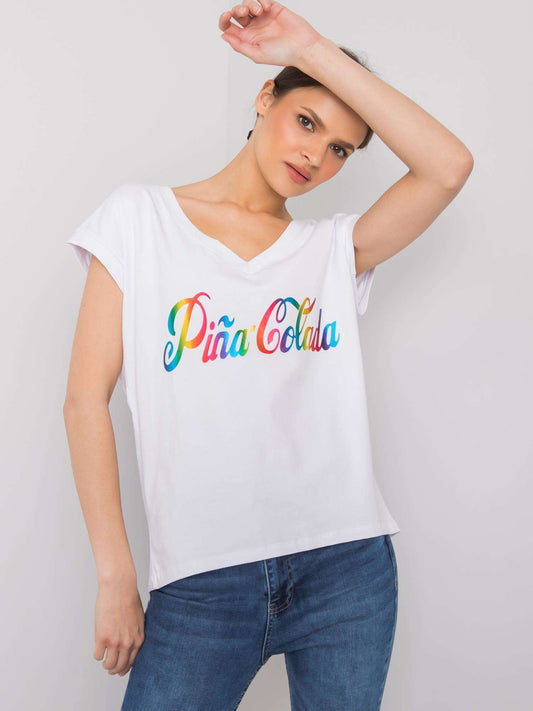 Biały t-shirt z kolorowym nadrukiem