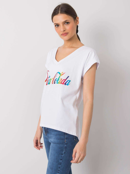 Biały t-shirt z kolorowym nadrukiem