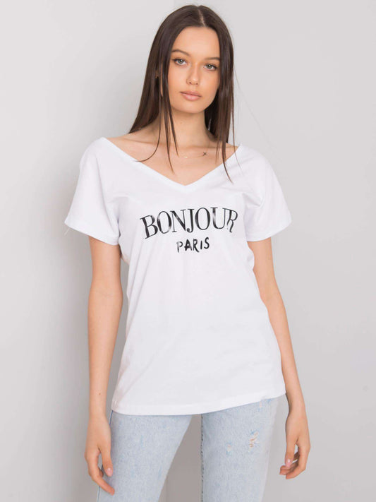 Biały t-shirt z trójkątnym dekoltem