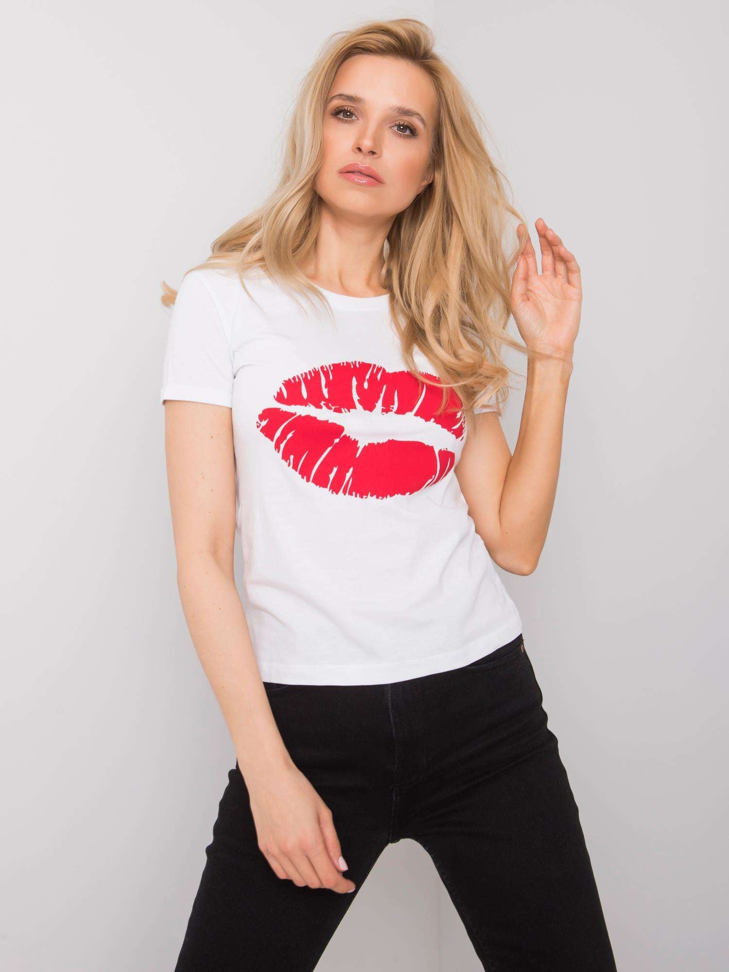 OCH BELLA Biały t-shirt bawełniany z printem