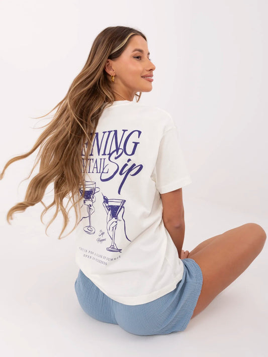 SUBLEVEL Biały damski t-shirt z napisami