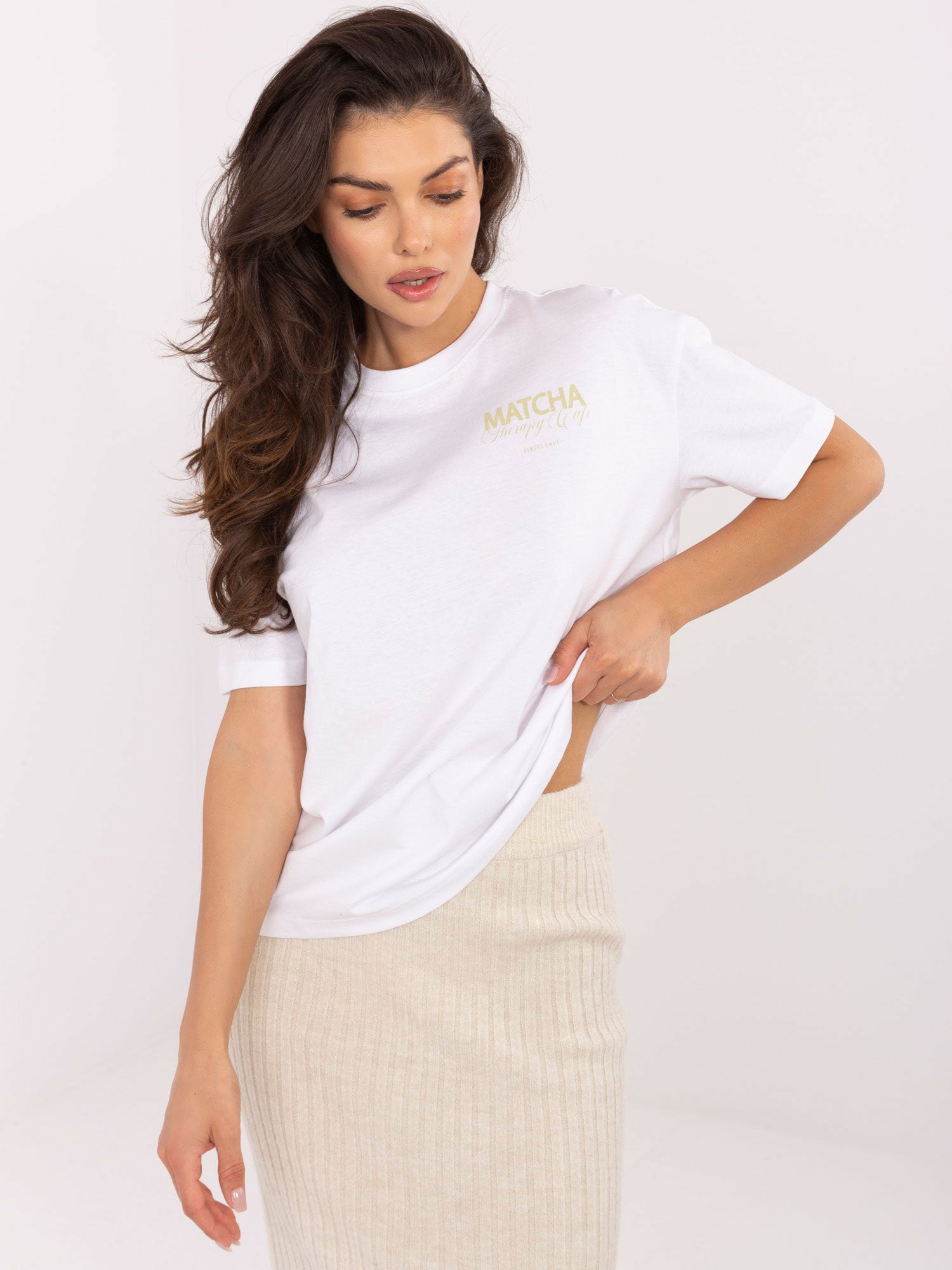 SUBLEVEL Biały t-shirt z nadrukiem Matcha