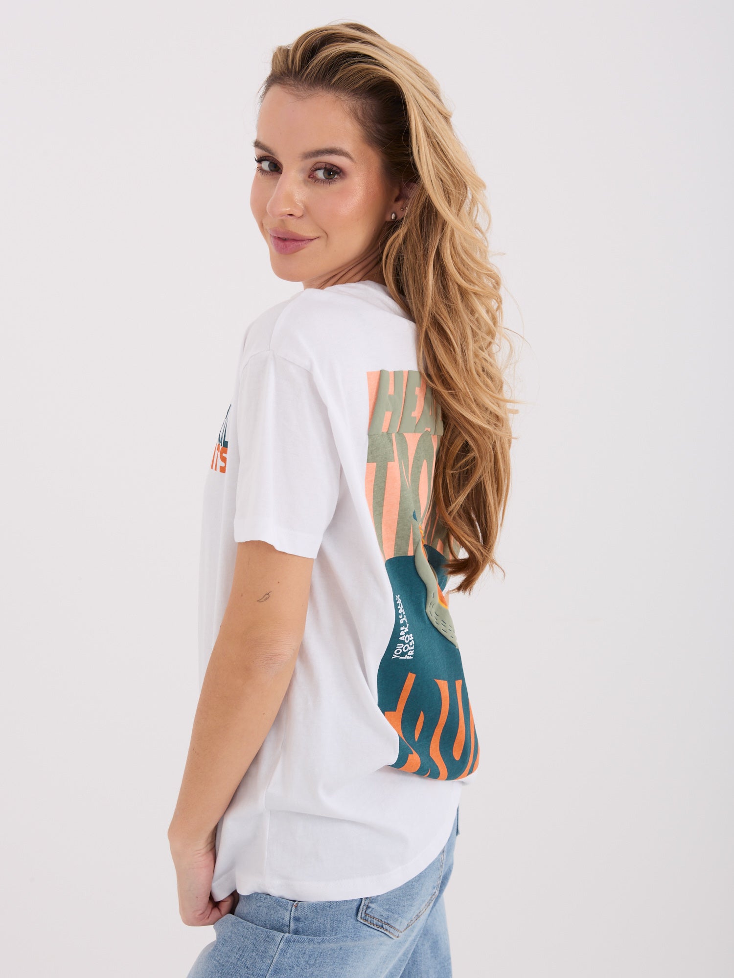 SUBLEVEL Biały bawełniany t-shirt z napisami